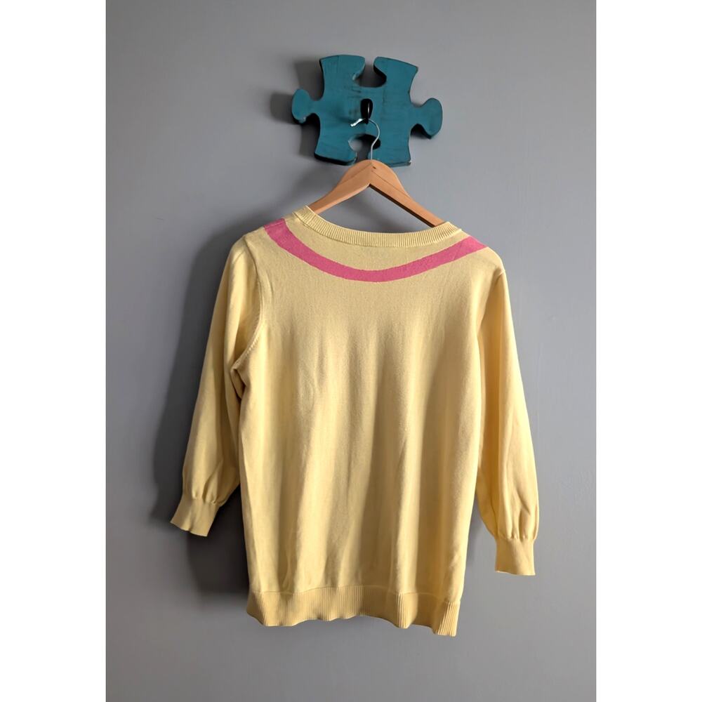 ModCloth Yellow Flamingo Knit Sweater XL Retro Whimsical Intarsia 3/4 Sleeve - Picture 12 of 15